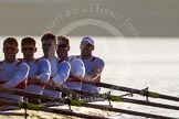The Boat Race season 2014 - fixture OUBC vs German U23: The German U23-boat: 5 Johannes Weissenfeld, 4 Maximilian Korge, 3 Malte Daberkow, 2 Finn Knuppel, bow Jonas Wiesen..
River Thames between Putney Bridge and Chiswick Bridge,



on 08 March 2014 at 16:55, image #144