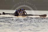 The Boat Race season 2014 - fixture OUBC vs German U23: The OUBC boat in the low evening sun..
River Thames between Putney Bridge and Chiswick Bridge,



on 08 March 2014 at 16:56, image #149