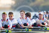 The Boat Race season 2014 - fixture OUBC vs German U23: The German U23-boat: 5 Johannes Weissenfeld, 4 Maximilian Korge, 3 Malte Daberkow, 2 Finn Knuppel, bow Jonas Wiesen. In the background the leading OUBC boat..
River Thames between Putney Bridge and Chiswick Bridge,



on 08 March 2014 at 17:02, image #193