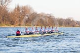 The Boat Race season 2014 - fixture OUBC vs German U23: The German U23 boat at the start of the second race..
River Thames between Putney Bridge and Chiswick Bridge,



on 08 March 2014 at 17:04, image #214