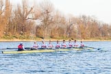 The Boat Race season 2014 - fixture OUBC vs German U23: The German U23 boat at the start of the second race: Cox Torben Johannesen, stroke Eike Kutzki, 7 Ole Schwiethal, 6 Arne Schwiethal, 5 Johannes Weissenfeld, 4 Maximilian Korge, 3 Malte Daberkow, 2 Finn Knuppel, bow Jonas Wiesen..
River Thames between Putney Bridge and Chiswick Bridge,



on 08 March 2014 at 17:04, image #218