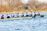 The Boat Race season 2014 - fixture OUBC vs German U23: The German U23 boat after the start of the second race: Cox Torben Johannesen, stroke Eike Kutzki, 7 Ole Schwiethal, 6 Arne Schwiethal, 5 Johannes Weissenfeld, 4 Maximilian Korge, 3 Malte Daberkow, 2 Finn Knuppel, bow Jonas Wiesen..
River Thames between Putney Bridge and Chiswick Bridge,



on 08 March 2014 at 17:05, image #221