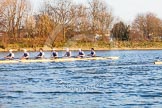 The Boat Race season 2014 - fixture OUBC vs German U23: The OUBC boat during the second race, with the German U23-boat, that started a length ahead, just visible on the right..
River Thames between Putney Bridge and Chiswick Bridge,



on 08 March 2014 at 17:05, image #223
