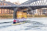 The Boat Race season 2014 - fixture OUBC vs German U23: The German U23 boat during the second race, approaching Barnes Railway Bridge..
River Thames between Putney Bridge and Chiswick Bridge,



on 08 March 2014 at 17:07, image #236