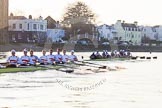 The Boat Race season 2014 - fixture OUBC vs German U23: The OUBC boat, on the left, taking the laed over the German U23 boat during the second race between Barnes Railway Bridge and the finish line at Chiswick Bridge..
River Thames between Putney Bridge and Chiswick Bridge,



on 08 March 2014 at 17:10, image #257