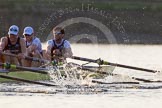 The Boat Race season 2014 - fixture OUBC vs German U23: The OUBC boat during the second race: 3 Karl Hudspith, 2 Chris Fairweather, bow Storm Uru..
River Thames between Putney Bridge and Chiswick Bridge,



on 08 March 2014 at 17:10, image #258