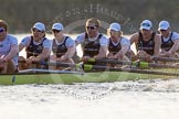 The Boat Race season 2014 - fixture OUBC vs German U23: The OUBC boat during the second race: Stroke Constantine Louloudis, 7 Sam O’Connor, 6 Michael Di Santo, 5 Malcolm Howard, 4 Thomas Swartz, 3 Karl Hudspith, 2 Chris Fairweather..
River Thames between Putney Bridge and Chiswick Bridge,



on 08 March 2014 at 17:10, image #259