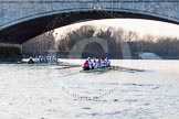 The Boat Race season 2014 - fixture OUBC vs German U23: The OUBC boat, on the left, and the German U23 boat after finishing the second race at Chiswick Bridge..
River Thames between Putney Bridge and Chiswick Bridge,



on 08 March 2014 at 17:11, image #276