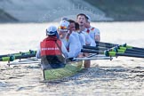 The Boat Race season 2014 - fixture OUBC vs German U23: The German U23 boat after finishing the second race at Chiswick Bridge: Cox Torben Johannesen, stroke Eike Kutzki, 7 Ole Schwiethal, 6 Arne Schwiethal, 5 Johannes Weissenfeld, 4 Maximilian Korge, 3 Malte Daberkow, 2 Finn Knuppel, bow Jonas Wiesen..
River Thames between Putney Bridge and Chiswick Bridge,



on 08 March 2014 at 17:12, image #277