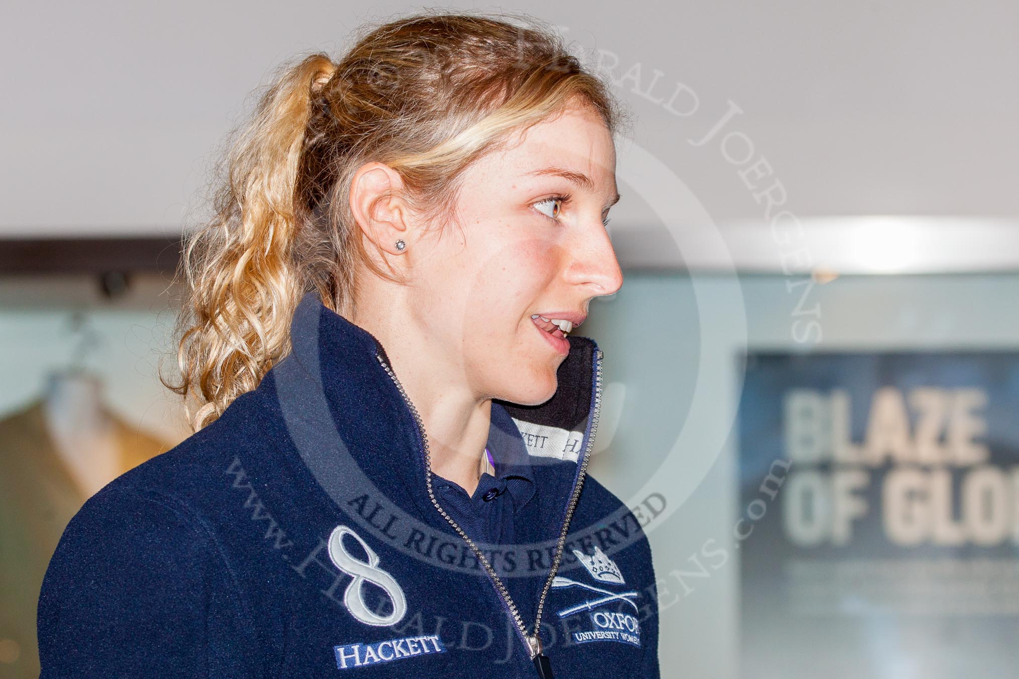 Oxford's Osiris crew captain Hannah Roberts accepting the challenge by Cambridge's Blondie captain Hannah Evans.