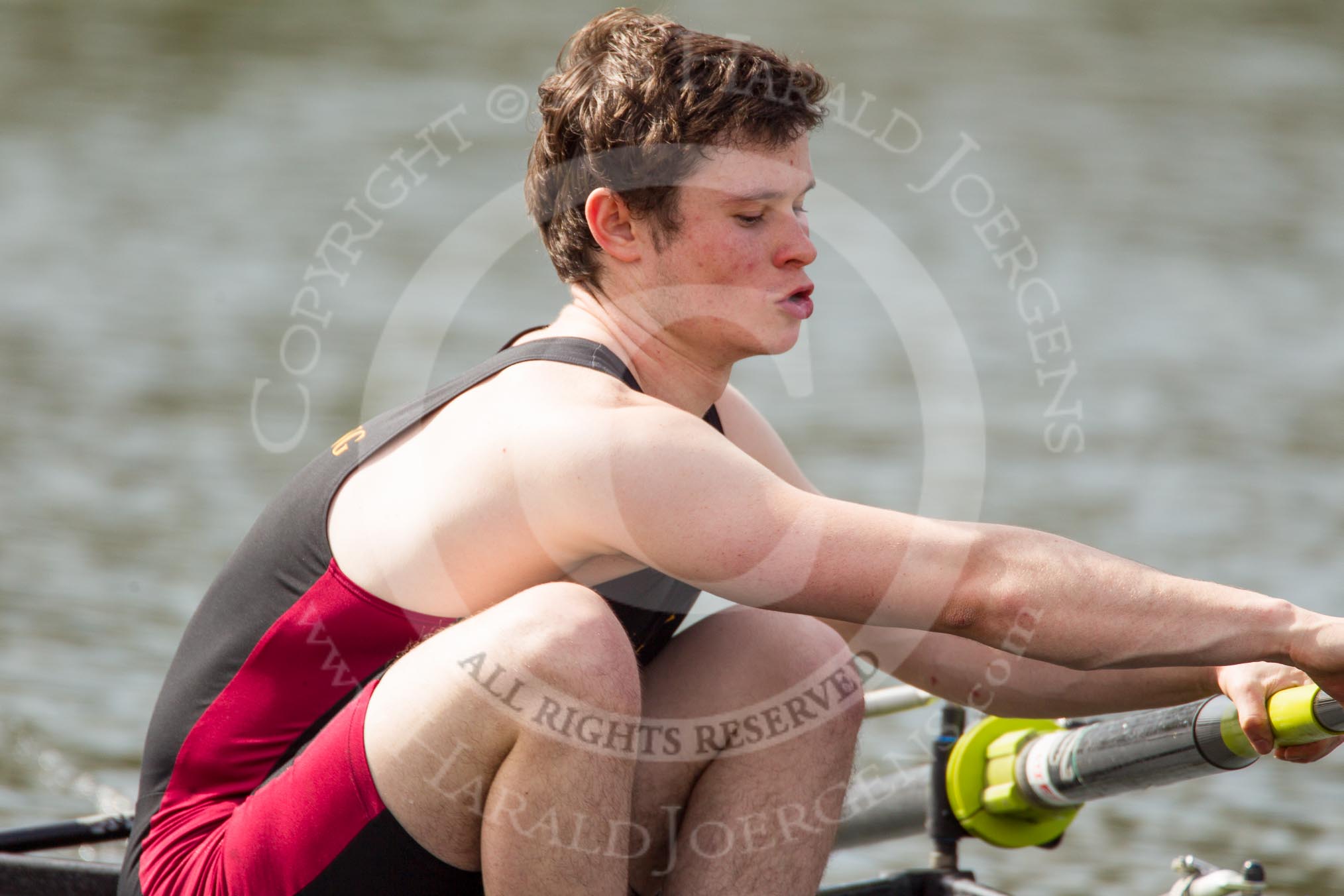The Women's Boat Race and Henley Boat Races 2014: The Intercollegiate Men 's Race, in the Downing College boat at bow Ryan Mcpherson..
River Thames,
Henley-on-Thames,
Buckinghamshire,
United Kingdom,
on 30 March 2014 at 14:00, image #129