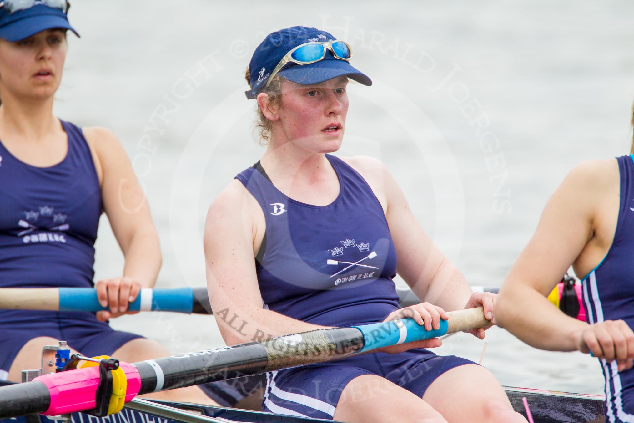 The Women's Boat Race and Henley Boat Races 2014: After the Lightweight Women's Boat Race, the OUWLRC boat on the way back: In the 2 seat Kirstin Rilham, 3 Rebecca Lane..
River Thames,
Henley-on-Thames,
Buckinghamshire,
United Kingdom,
on 30 March 2014 at 14:57, image #267