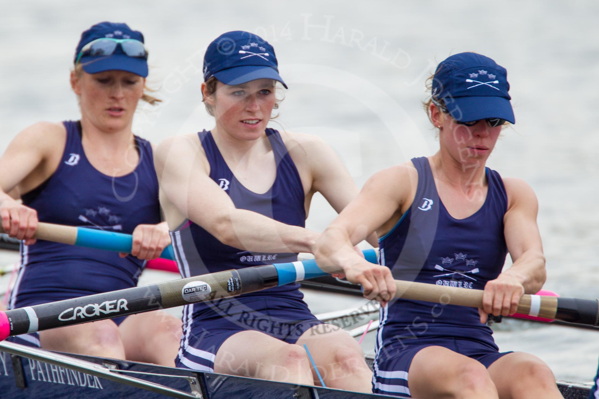 The Women's Boat Race and Henley Boat Races 2014: After the Lightweight Women's Boat Race, the OUWLRC boat on the way back: In the 6 seat Zoe Cooper-Sutton, 7 Emma Clifton, stroke  Suzanne Cole..
River Thames,
Henley-on-Thames,
Buckinghamshire,
United Kingdom,
on 30 March 2014 at 14:58, image #273