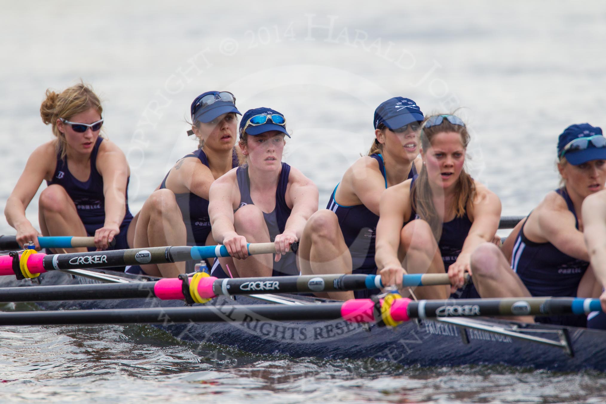 The Women's Boat Race and Henley Boat Races 2014: After the Lightweight Women's Boat Race, the OUWLRC boat on the way back: Bow Sophie Tomlinson, 2 Kirstin Rilham, 3 Rebecca Lane, 4 Nicky Huskens, 5 Sophie Philbrick, 6 Zoe Cooper-Sutton..
River Thames,
Henley-on-Thames,
Buckinghamshire,
United Kingdom,
on 30 March 2014 at 14:58, image #275