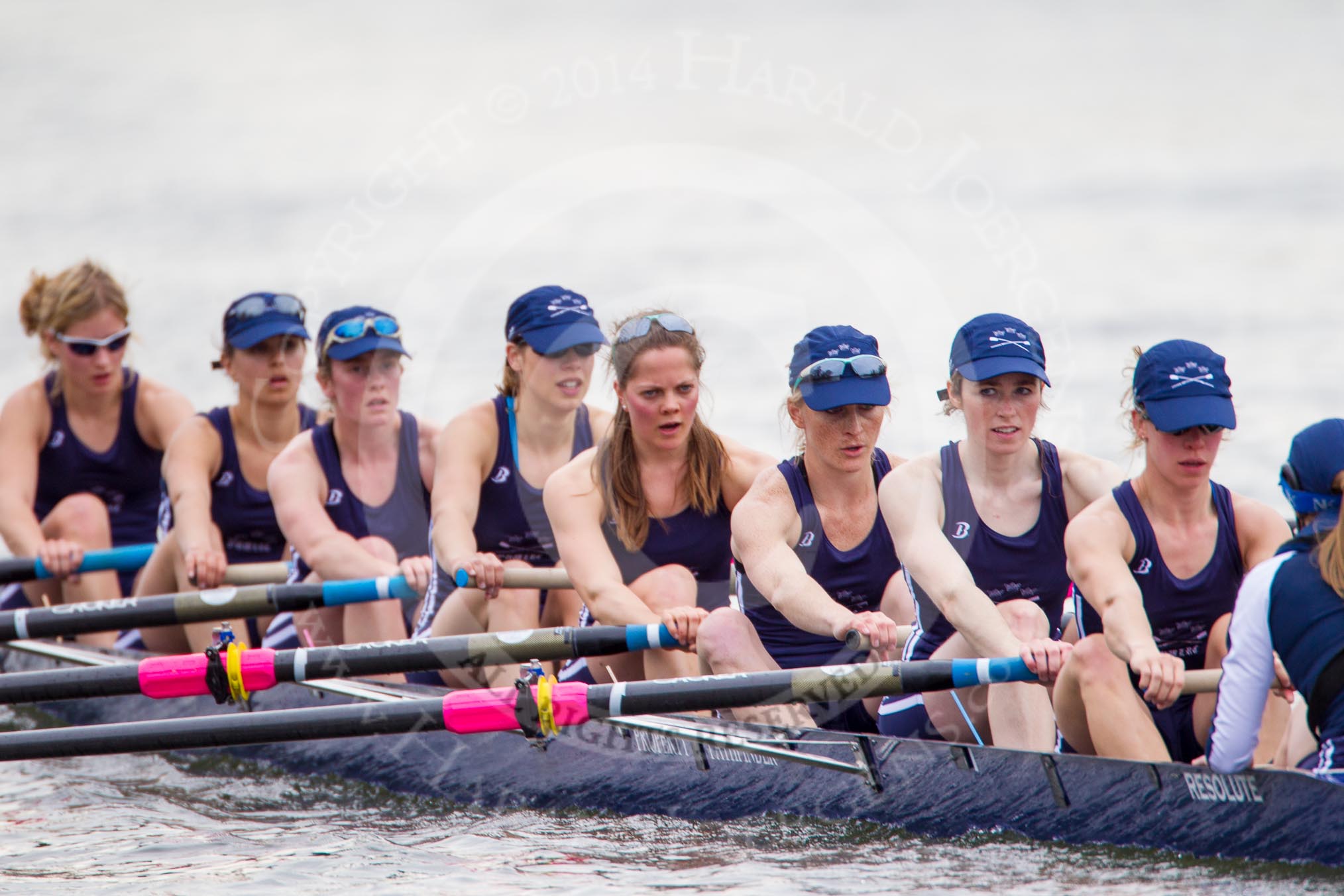 The Women's Boat Race and Henley Boat Races 2014: After the Lightweight Women's Boat Race, the OUWLRC boat on the way back: Bow Sophie Tomlinson, 2 Kirstin Rilham, 3 Rebecca Lane, 4 Nicky Huskens, 5 Sophie Philbrick, 6 Zoe Cooper-Sutton..
River Thames,
Henley-on-Thames,
Buckinghamshire,
United Kingdom,
on 30 March 2014 at 14:58, image #276