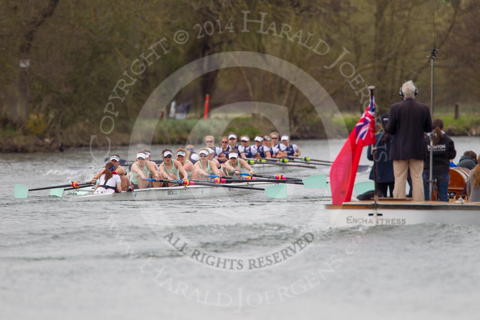 The Women's Boat Race and Henley Boat Races 2014: The Newton Women's Boat Race - Oxford is winning the race. In front the press launch..
River Thames,
Henley-on-Thames,
Buckinghamshire,
United Kingdom,
on 30 March 2014 at 15:15, image #316