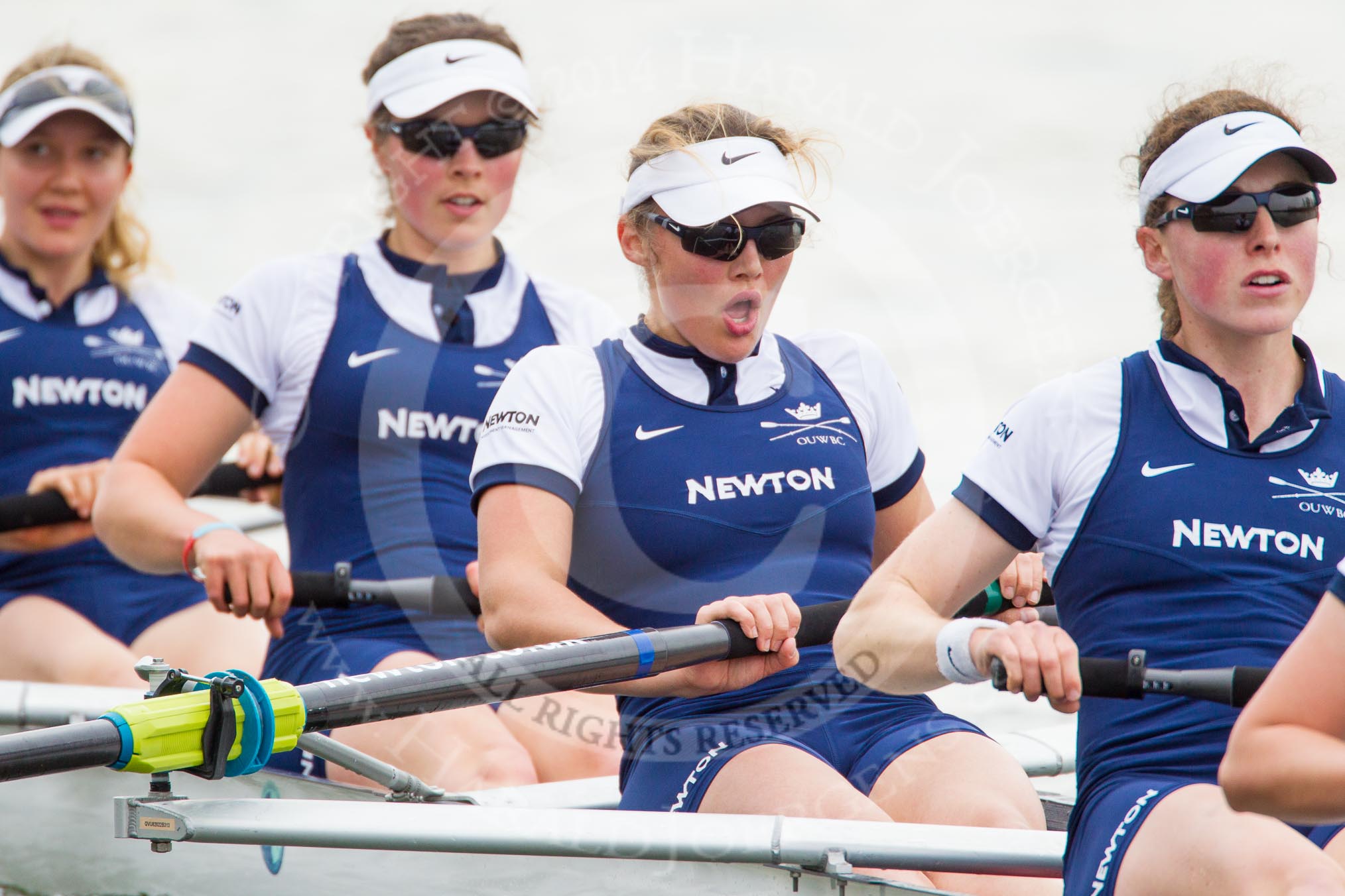 The Women's Boat Race and Henley Boat Races 2014: After winning the Newton Women's Boat Race, the Oxford crew is rowing back to Henley. In the 3 seat of the Oxford boat OUWBC president Maxie Scheske, Lauren Kedar, 5 Nadine Graedel Iberg, 6 Laura Savarese..
River Thames,
Henley-on-Thames,
Buckinghamshire,
United Kingdom,
on 30 March 2014 at 15:21, image #335