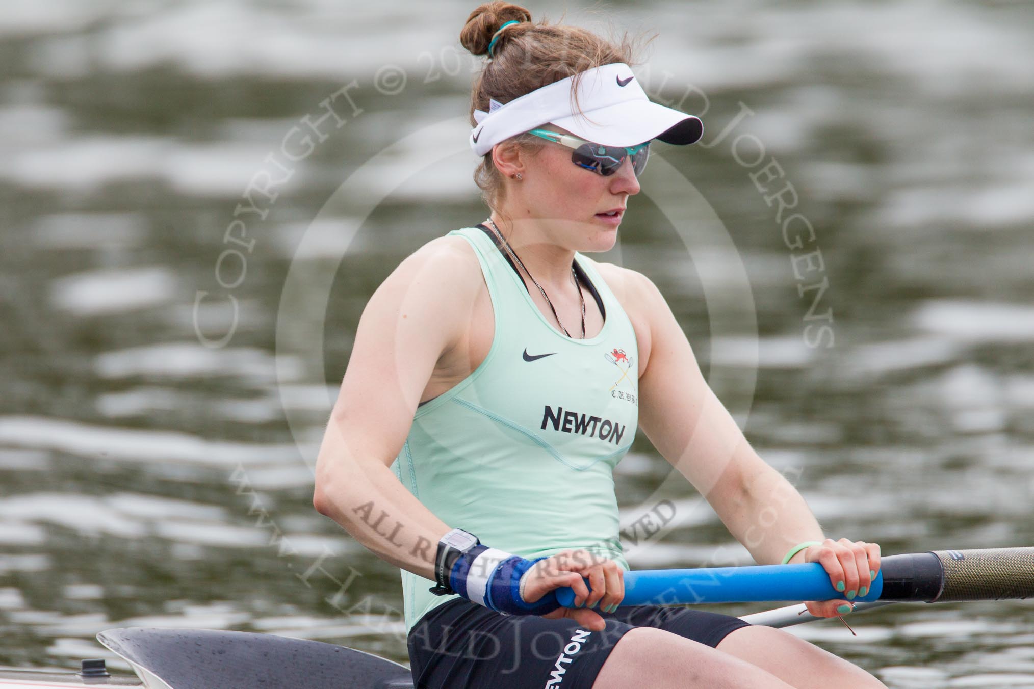 The Women's Boat Race and Henley Boat Races 2014: After  the Newton Women's Boat Race, the Cambridge crew is rowing back to Henley. Here, in the bow seat, Caroline Reid..
River Thames,
Henley-on-Thames,
Buckinghamshire,
United Kingdom,
on 30 March 2014 at 15:23, image #343