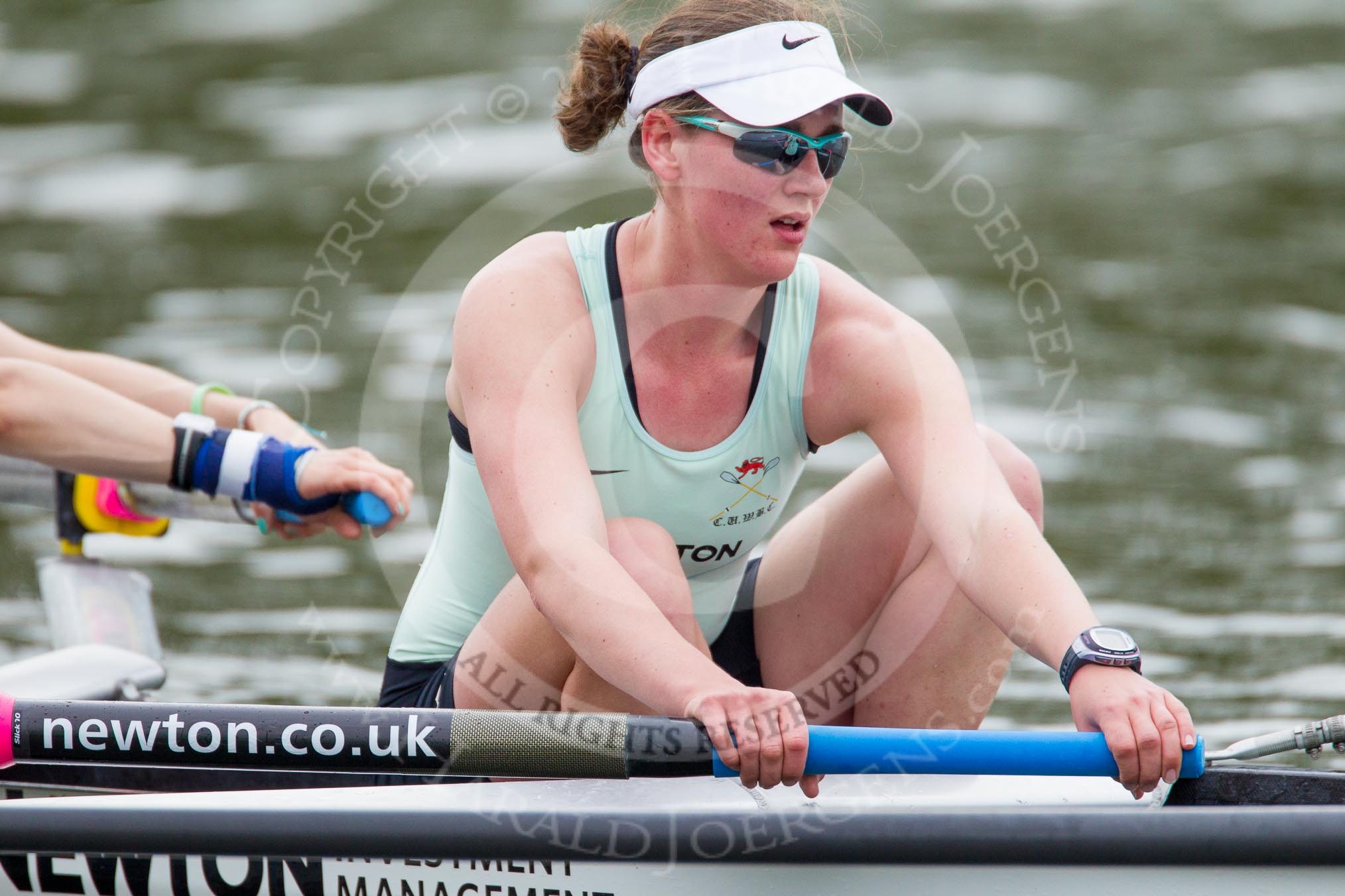 The Women's Boat Race and Henley Boat Races 2014: After  the Newton Women's Boat Race, the Cambridge crew is rowing back to Henley. Here, in the 2 seat, Kate Ashley..
River Thames,
Henley-on-Thames,
Buckinghamshire,
United Kingdom,
on 30 March 2014 at 15:23, image #344