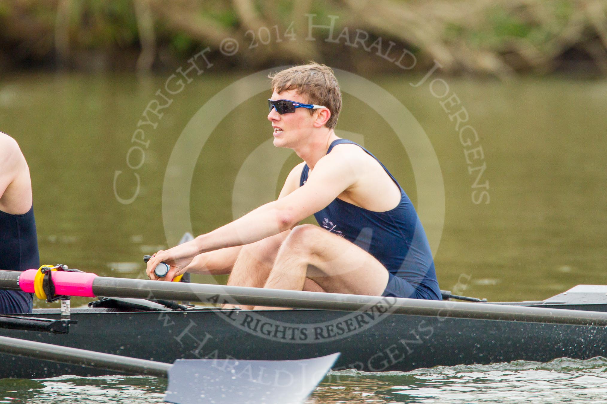 The Women's Boat Race and Henley Boat Races 2014: The Lightweight Men's Boat Race - OULRC vs CULRC. In the Oxford boat at bow Dan Bowen..
River Thames,
Henley-on-Thames,
Buckinghamshire,
United Kingdom,
on 30 March 2014 at 15:40, image #386