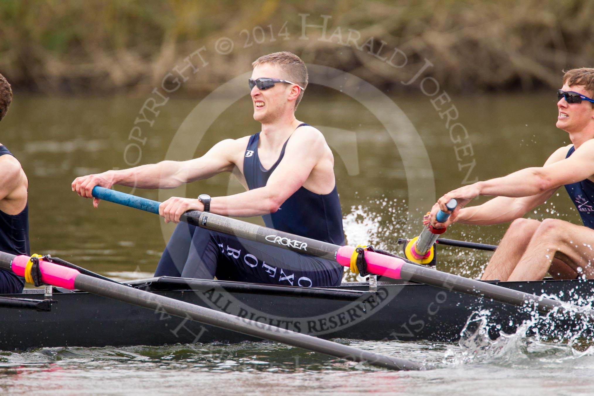 The Women's Boat Race and Henley Boat Races 2014: The Lightweight Men's Boat Race - OULRC vs CULRC. In the Oxford boat 2 seat David Zimmer, bow Dan Bowen..
River Thames,
Henley-on-Thames,
Buckinghamshire,
United Kingdom,
on 30 March 2014 at 15:40, image #387