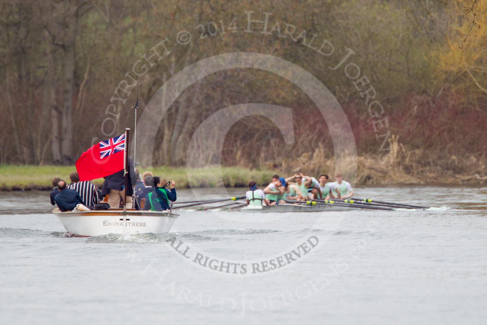 The Women's Boat Race and Henley Boat Races 2014: The Lightweight Men's Boat Race - OULRC vs CULRC. Cambridge has won the race. Behind them the press launch..
River Thames,
Henley-on-Thames,
Buckinghamshire,
United Kingdom,
on 30 March 2014 at 15:41, image #403