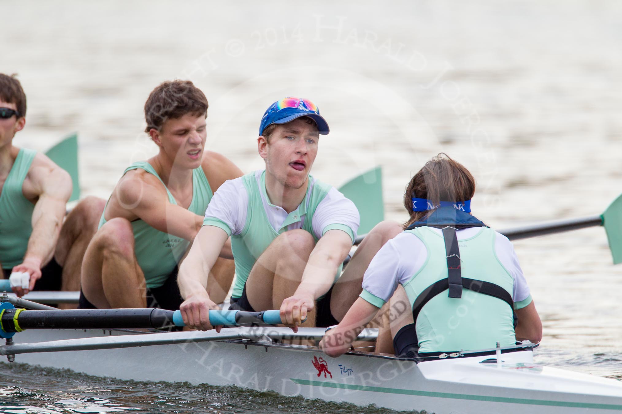 Photo 1403301547131D46067HaraldJoergens The Women's Boat Race and Henley Boat Races 2014: After the Lightweight Men's Boat Race - the Cambridge Eight is rowing back to Henley. Here 6 seat ill Hayes, 7 Giovanni Bergamo Andreis, stroke Andrzej Hunt, cox Callum Mantell..
River Thames,
Henley-on-Thames,
Buckinghamshire,
United Kingdom,
on 30 March 2014 at 15:46, image #415