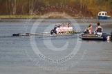 The Women's Boat Race and Henley Boat Races 2014: The Intercollegiate women's race. The Trinity College (Cambridge) boat following Wadham College and passing the RLSS lifeguards..
River Thames,
Henley-on-Thames,
Buckinghamshire,
United Kingdom,
on 30 March 2014 at 13:28, image #47