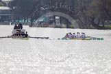 The Women's Boat Race and Henley Boat Races 2014: The Women's Reserves - Osiris v. Blondie race. Osiris (Oxford) on the left,  and Blondie (Cambridge) are still quite close together..
River Thames,
Henley-on-Thames,
Buckinghamshire,
United Kingdom,
on 30 March 2014 at 14:16, image #142