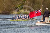 The Women's Boat Race and Henley Boat Races 2014: The Women's Reserves - Osiris v. Blondie race. Osiris (Oxford), in the lead, is passing the press launch..
River Thames,
Henley-on-Thames,
Buckinghamshire,
United Kingdom,
on 30 March 2014 at 14:17, image #173