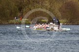 The Women's Boat Race and Henley Boat Races 2014: The Women's Reserves - Osiris v. Blondie race. Blondie (Cambridge) has fallen befind Osiris, and is followed by the umpire's launch..
River Thames,
Henley-on-Thames,
Buckinghamshire,
United Kingdom,
on 30 March 2014 at 14:17, image #177