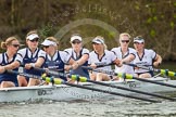 The Women's Boat Race and Henley Boat Races 2014: The Oxford Blue Boat just paddling up the river before the start of the 2014 Newton Women's Boat Race: 7 Anastasia Chitty, 6 Laura Savarese, 5 Nadine Graedel Iberg, 4 Lauren Kedar, 3 Maxie Scheske, 2 Alice Carrington-Windo, bow Elizabeth Fenje..
River Thames,
Henley-on-Thames,
Buckinghamshire,
United Kingdom,
on 30 March 2014 at 14:23, image #184