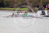 The Women's Boat Race and Henley Boat Races 2014: The Lightweight Women's Boat Race - the CUWBC Lightweights are slightly behind. On the right the umpire's launch with a TV cameraman in front..
River Thames,
Henley-on-Thames,
Buckinghamshire,
United Kingdom,
on 30 March 2014 at 14:48, image #224