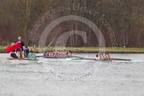 The Women's Boat Race and Henley Boat Races 2014: The Lightweight Women's Boat Race - OUWLRC and CUWBC Lightweights after passing the finish line, followed by the press launch..
River Thames,
Henley-on-Thames,
Buckinghamshire,
United Kingdom,
on 30 March 2014 at 14:50, image #250