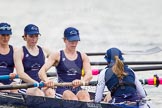 The Women's Boat Race and Henley Boat Races 2014: After the Lightweight Women's Boat Race, the OUWLRC boat on the way back: In the 6 seat Zoe Cooper-Sutton, 7 Emma Clifton, stroke  Suzanne Cole, and cox  Lea Carrot..
River Thames,
Henley-on-Thames,
Buckinghamshire,
United Kingdom,
on 30 March 2014 at 14:58, image #274