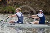 The Women's Boat Race and Henley Boat Races 2014: The Women's Boat Race: Oxford is leading, here the Oxford boat with 2 seat Alice Carrington-Windo and bow Elizabeth Fenje at bow..
River Thames,
Henley-on-Thames,
Buckinghamshire,
United Kingdom,
on 30 March 2014 at 15:14, image #295