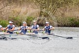 The Women's Boat Race and Henley Boat Races 2014: The Newton Women's Boat Race - Oxford in the lead, here in the 4 seat Lauren Kedar, 3 Maxie Scheske, 2 Alice Carrington-Windo, bow Elizabeth Fenje..
River Thames,
Henley-on-Thames,
Buckinghamshire,
United Kingdom,
on 30 March 2014 at 15:14, image #300