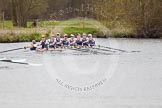 The Women's Boat Race and Henley Boat Races 2014: The Newton Women's Boat Race - Oxford in the lead, approaching the finish line, Cambridge behind and just visible on the left..
River Thames,
Henley-on-Thames,
Buckinghamshire,
United Kingdom,
on 30 March 2014 at 15:15, image #310