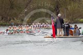The Women's Boat Race and Henley Boat Races 2014: The Newton Women's Boat Race - Oxford is winning the race. In front the press launch..
River Thames,
Henley-on-Thames,
Buckinghamshire,
United Kingdom,
on 30 March 2014 at 15:15, image #314