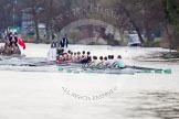 The Women's Boat Race and Henley Boat Races 2014: The Lightweight Men's Boat Race - OULRC vs CULRC, Cambridge is leading by about a length, the boats are followed by the umpire's launch and the press launch..
River Thames,
Henley-on-Thames,
Buckinghamshire,
United Kingdom,
on 30 March 2014 at 15:39, image #364