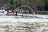 The Women's Boat Race and Henley Boat Races 2014: The Lightweight Men's Boat Race - OULRC vs CULRC, Cambridge is leading by about a length, the boats are followed by the umpire's launch..
River Thames,
Henley-on-Thames,
Buckinghamshire,
United Kingdom,
on 30 March 2014 at 15:39, image #366
