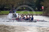 The Women's Boat Race and Henley Boat Races 2014: The Lightweight Men's Boat Race - OULRC vs CULRC, The Oxford boat is followed by the umpire's launch, with a TC cameraman in the front..
River Thames,
Henley-on-Thames,
Buckinghamshire,
United Kingdom,
on 30 March 2014 at 15:40, image #370