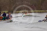 The Women's Boat Race and Henley Boat Races 2014: The Lightweight Men's Boat Race - OULRC vs CULRC. The leading Cambridge boat is approaching the finish line, followed by the press launch..
River Thames,
Henley-on-Thames,
Buckinghamshire,
United Kingdom,
on 30 March 2014 at 15:41, image #398