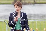 The Women's Boat Race and Henley Boat Races 2014: Nanda Pirie, Chair of the Henley Boat Races Executive Committee, speaking before the start of the price giving..
River Thames,
Henley-on-Thames,
Buckinghamshire,
United Kingdom,
on 30 March 2014 at 16:40, image #460