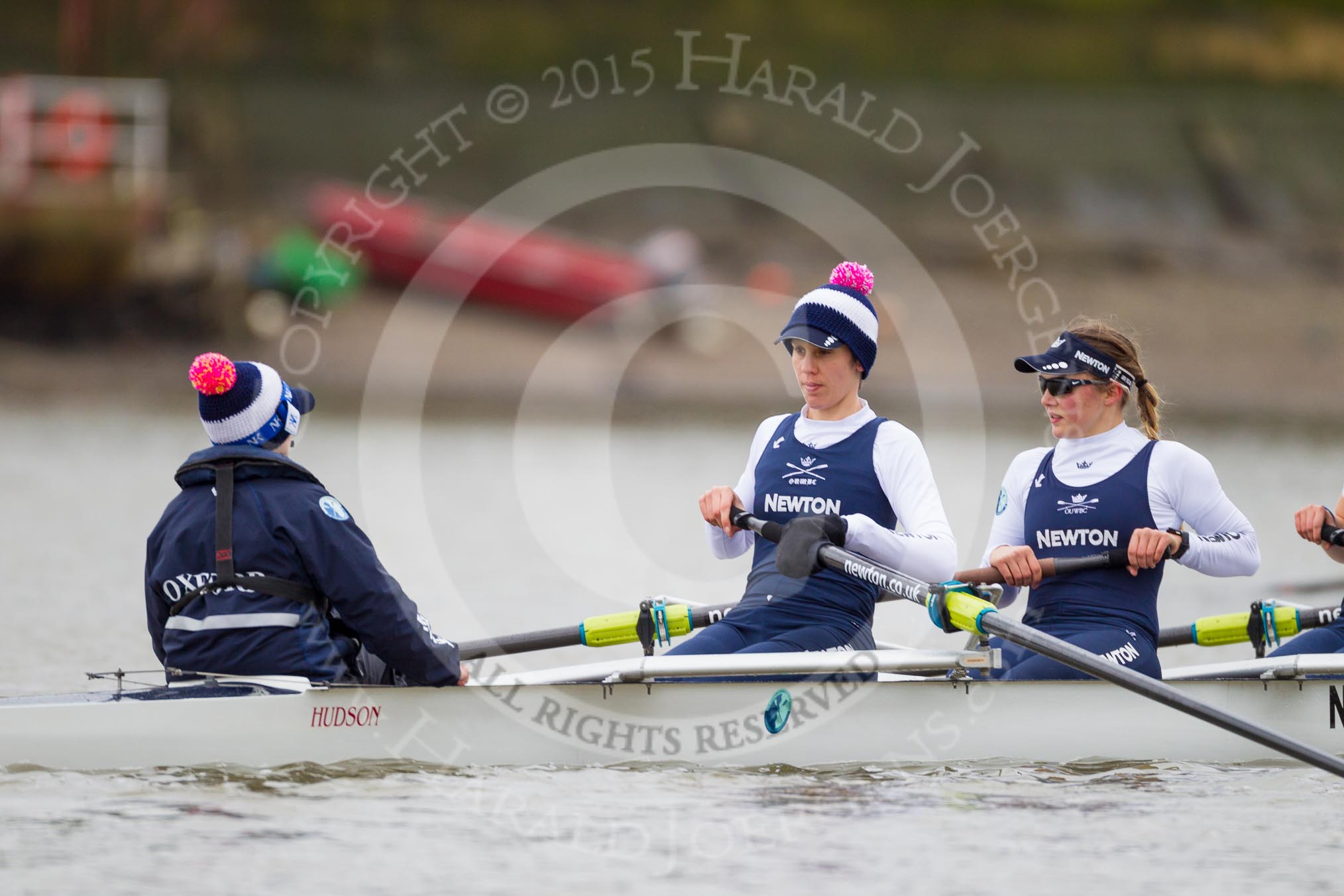 The OUWBC boat - cox Jennifer Ehr, Caryn Davies, and Nadine Gradel Iberg.