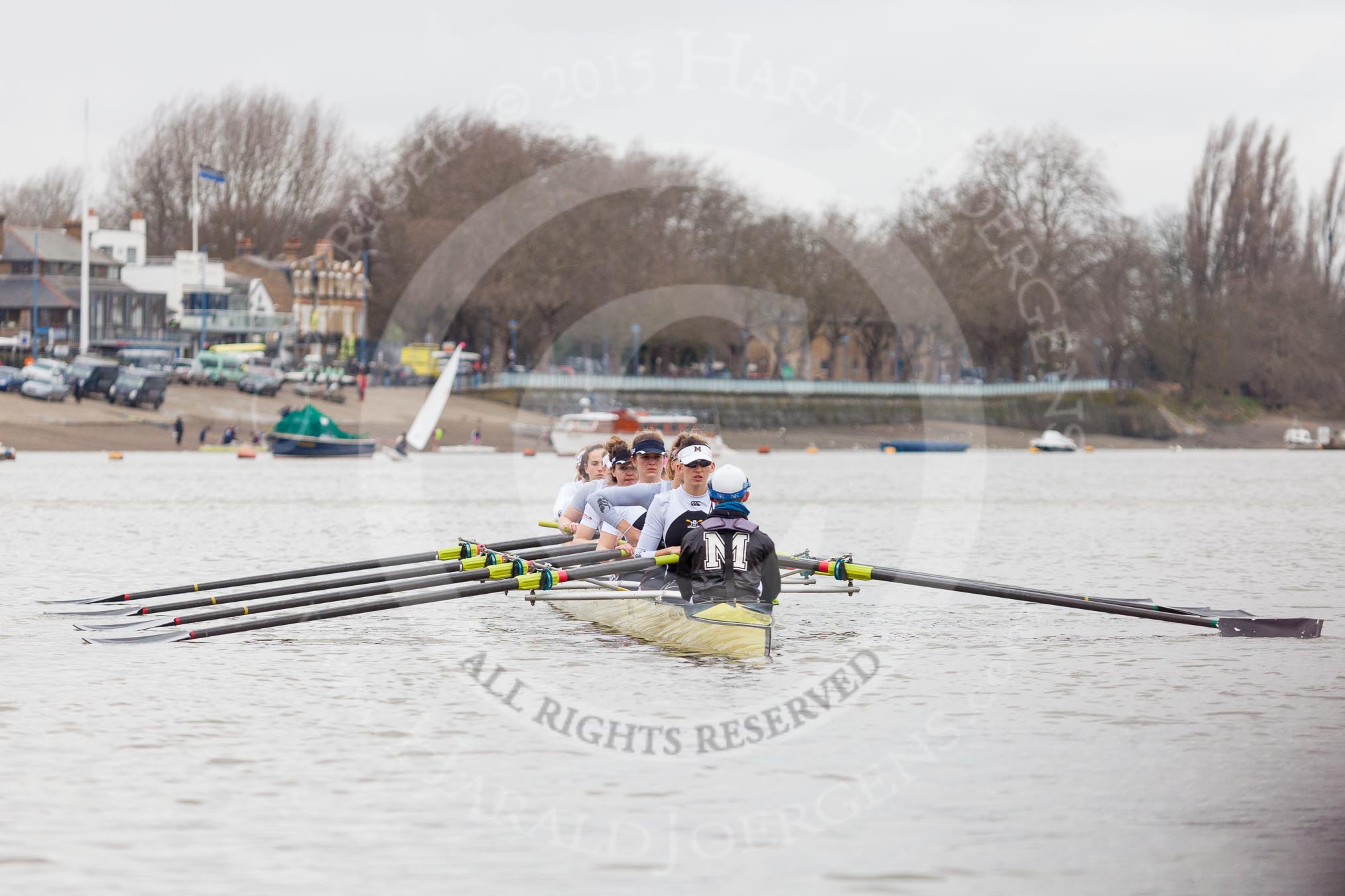 The Molesey BC boat before the start of the first race - Emma Boyns,Orla Hates, Eve Newton, Natalie Irvine, Aimee Jonkers, Helen Roberts, Sam Fowler, Gabby Rodriguez, and cox  Henry Fieldman.