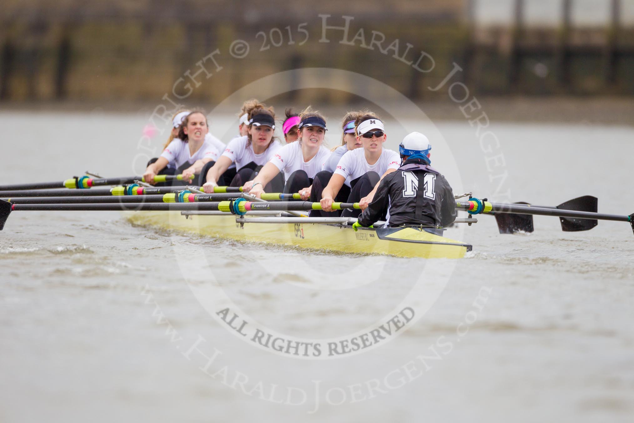 Molesey BC at the start of the second race - Emma Boyns,Orla Hates, Eve Newton, Natalie Irvine, Aimee Jonkers, Helen Roberts, Sam Fowler, Gabby Rodriguez, and cox Henry Fieldman