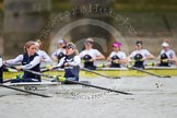 In the OUWBC boat before the race - in the 2 seat the OUWBC president, Anastasia Chitty, and at bow Maxie Scheske. The Molesey BC boat is in the background.