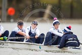 OUWBC at the start of the second race -  Lauren Kedar, Nadine Gradel Iberg, Caryn Davies, and cox Jennifer Ehr