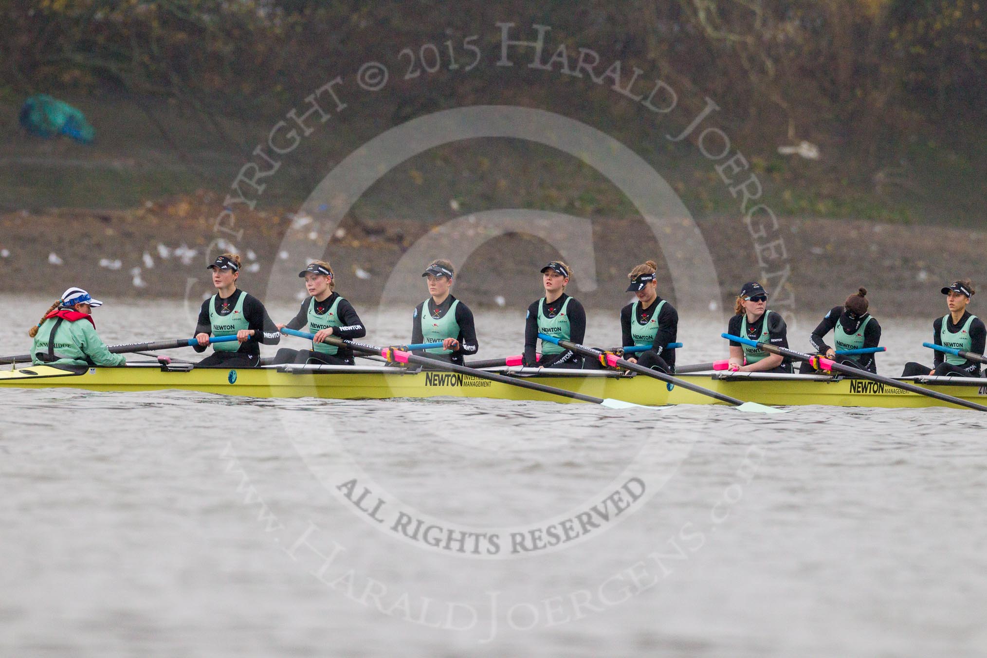 The Boat Race season 2016 - Women's Boat Race Trial Eights (CUWBC, Cambridge): The "Twickenham" crew, Cox-Rosemary Ostfeld, stroke-Myriam Goudet, 7-Caroline Habjan, 6-Fiona Macklin, 5-Hannah Roberts, 4-Sarah Carlotti, 3-Ashton Brown, 2-Imogen Grant, bow-Dorottya Nagy.
River Thames between Putney Bridge and Mortlake,
London SW15,

United Kingdom,
on 10 December 2015 at 10:57, image #32